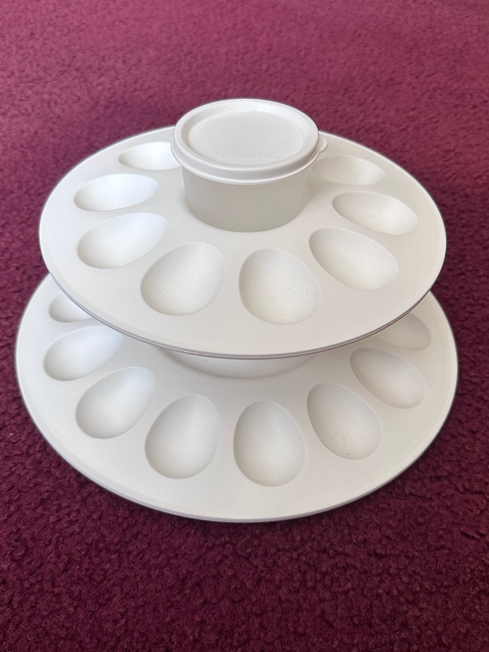 Tupperware Egg-Ceptional Server White Two-Tier with Center Dip Bowl